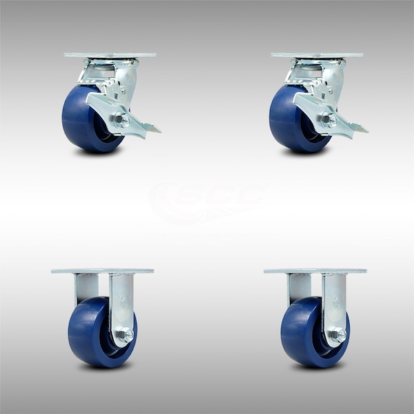 Service Caster 4 Inch SS Solid Poly Caster Set with Roller Bearings 2 Brakes 2 Rigid SCC SCC-SS30S420-SPUR-TLB-2-R-2 - main